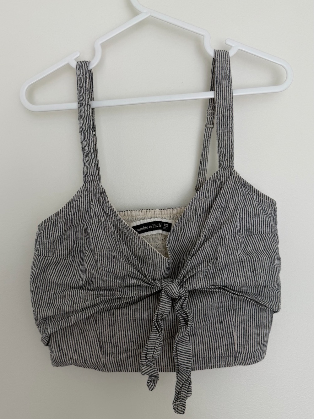 Abercrombie & Fitch Blue and White Striped Tie-Front Crop Top